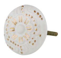 White Golden Floral Ceramic Cabinet Knob